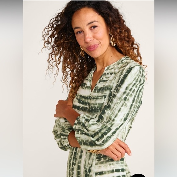 Soft Surroundings ‘Alejandra’ green tie dye 3/4 sleeve maxi dress Like New 1X - Picture 3 of 12